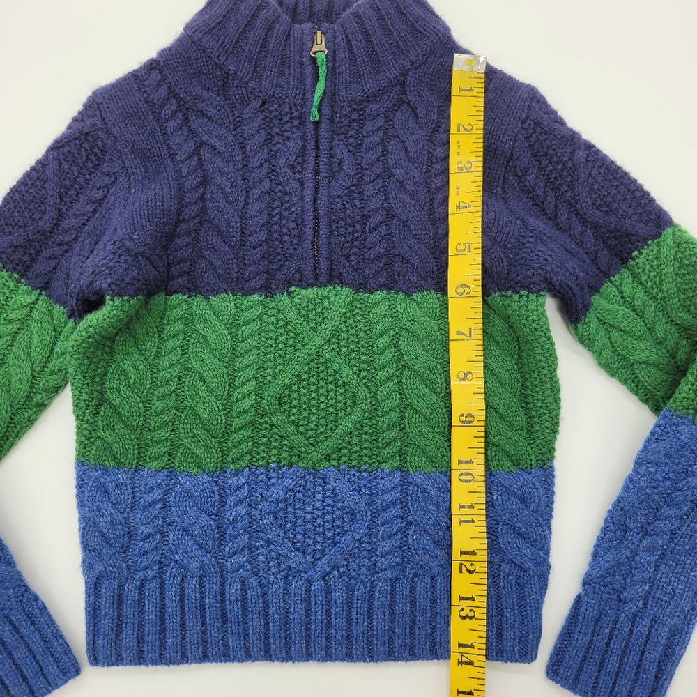 Mini Boden Sweater Cable Knit Stripe Mockneck Zip Wool Blend Blue Size 2-3years - Picture 12 of 13
